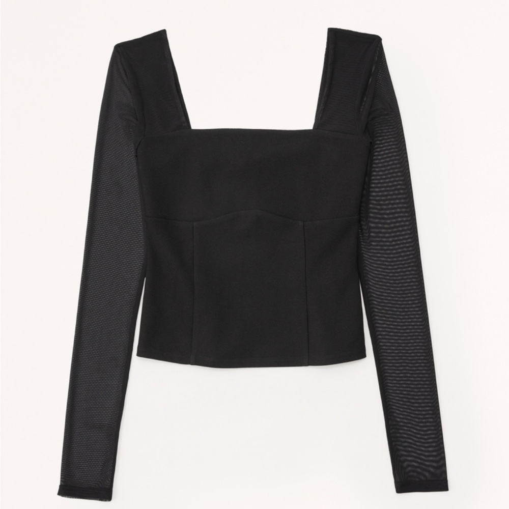 NWT Abercrombie Long Sleeve Square-neck Mesh Top
